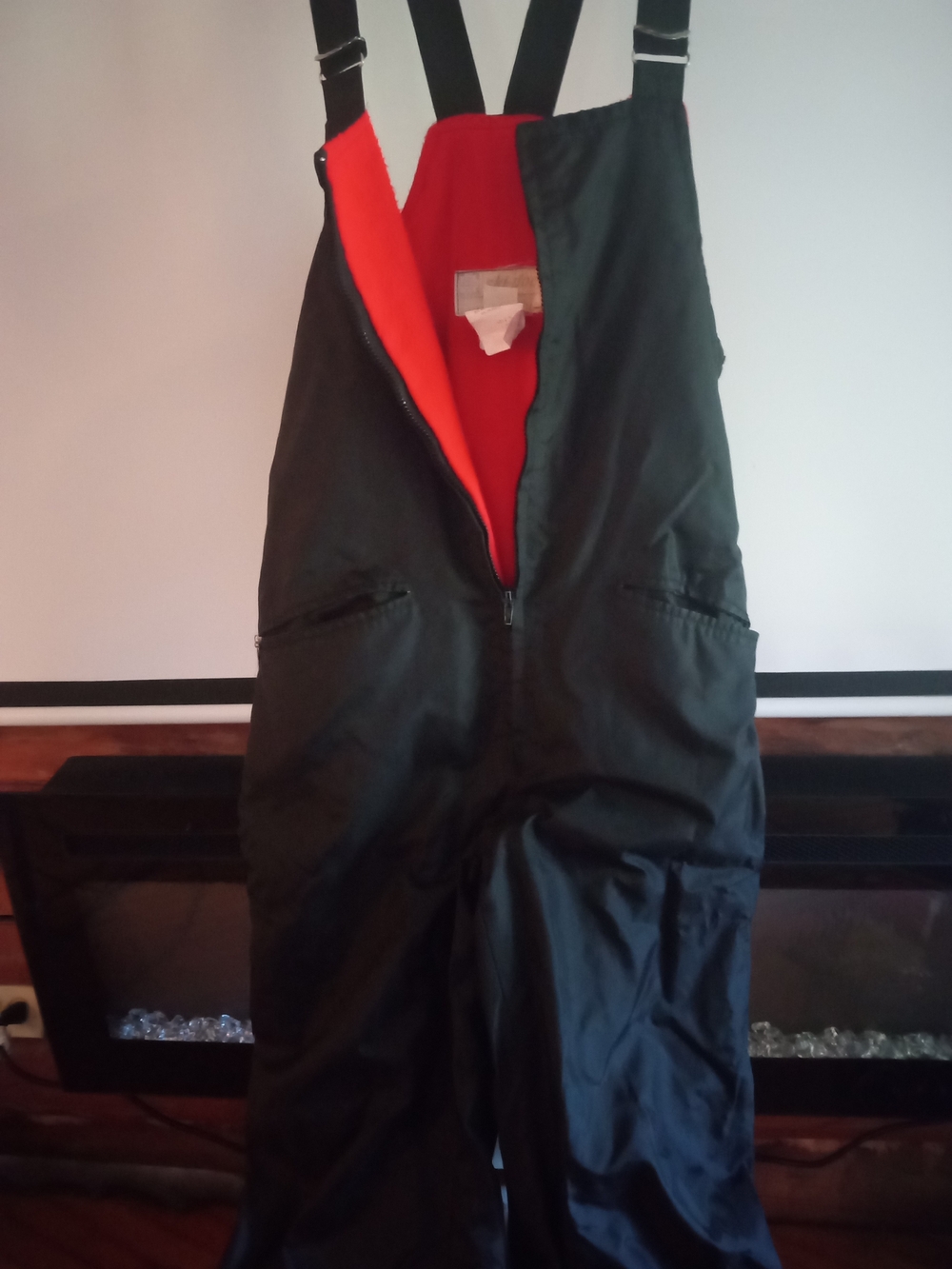 Men's Bombardier Black Bib Overalls with Red Lining - Skidoo Pants